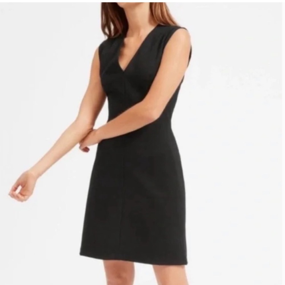 NWT Everlane Sleeveless V-Neck Flare Dress Ponte Knee Length Black Stretch